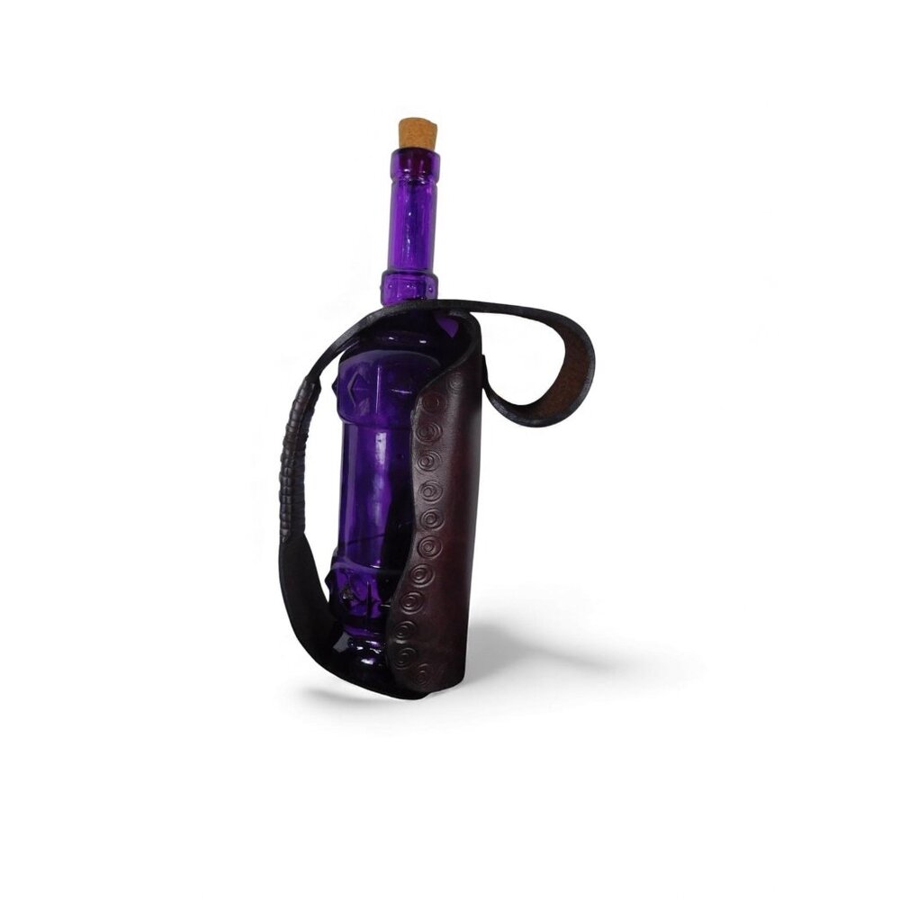 Purple Decorative Glass Bottle with Leather Carry Strap